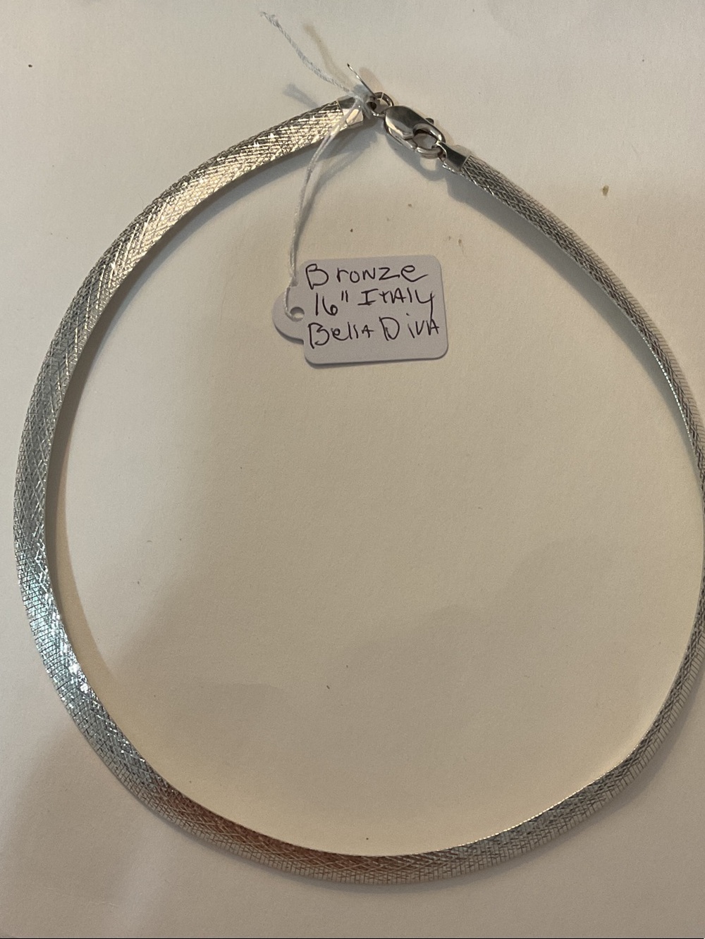 Bella Diva Italy Silver Tone Textured Herringbone Collar Necklace